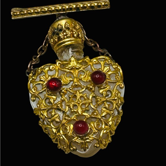 Vintage French Miniature Perfume Bottle Brooch Gold Gilt Ormolu - Picture 1 of 5
